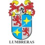 Heraldic keychain - LUMBRERAS - Personalized with surname, family crest and brief description of the genealogical origin.