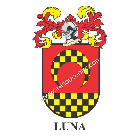 Heraldic keychain - LUNA - Personalized with surname, family crest and brief description of the genealogical origin.