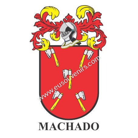 Heraldic keychain - MACHADO - Personalized with surname, family crest and brief description of the genealogical origin.