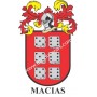 Llavero heráldico - MACIAS - Personalizado con apellido, escudo de la familia y breve descripción del origen genealógico.