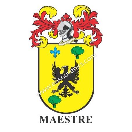 Heraldic keychain - MAESTRE - Personalized with surname, family crest and brief description of the genealogical origin.