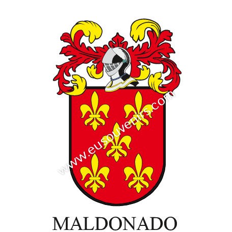 Heraldic keychain - MALDONADO - Personalized with surname, family crest and brief description of the genealogical origin.