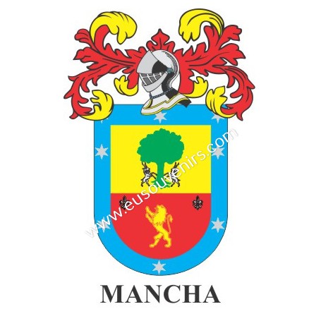 Porte-clés héraldique - MANCHA - Personnalisé avec le nom, l'écusson de la famille et une brève description de l'origine généalo