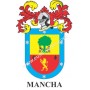 Llavero heráldico - MANCHA - Personalizado con apellido, escudo de la familia y breve descripción del origen genealógico.