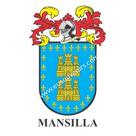Porte-clés héraldique - MANSILLA - Personnalisé avec le nom, l'écusson de la famille et une brève description de l'origine généa