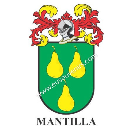 Porte-clés héraldique - MANTILLA - Personnalisé avec le nom, l'écusson de la famille et une brève description de l'origine généa