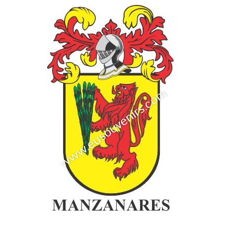 Heraldic keychain - MANZANARES - Personalized with surname, family crest and brief description of the genealogical origin.