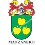 Heraldic keychain - MANZANERO - Personalized with surname, family crest and brief description of the genealogical origin.