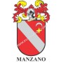 Heraldic keychain - MANZANO - Personalized with surname, family crest and brief description of the genealogical origin.
