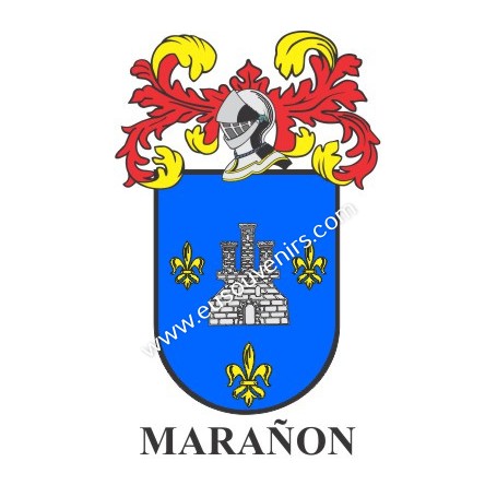 Llavero heráldico - MARAÑON - Personalizado con apellido, escudo de la familia y breve descripción del origen genealógico.