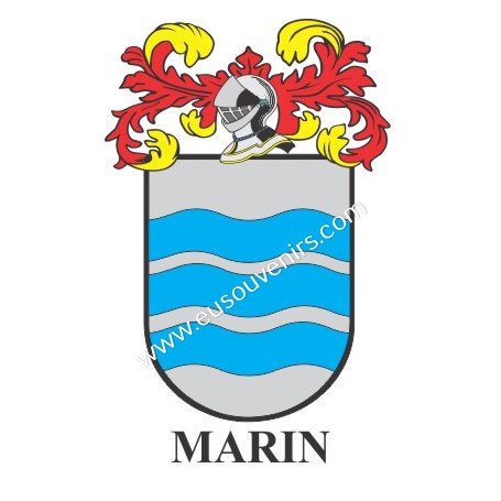 Heraldic keychain - MARIN - Personalized with surname, family crest and brief description of the genealogical origin.