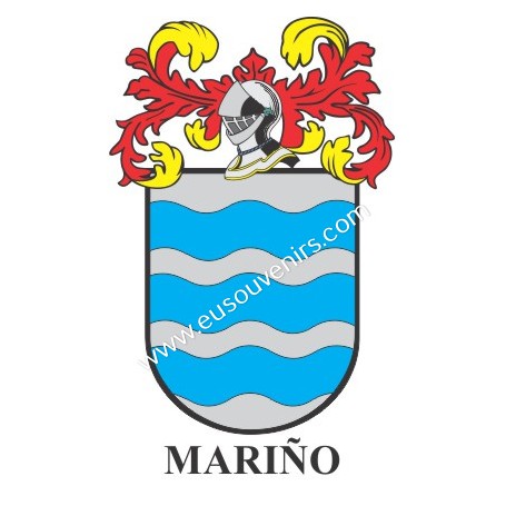 Heraldic keychain - MARIÑO - Personalized with surname, family crest and brief description of the genealogical origin.