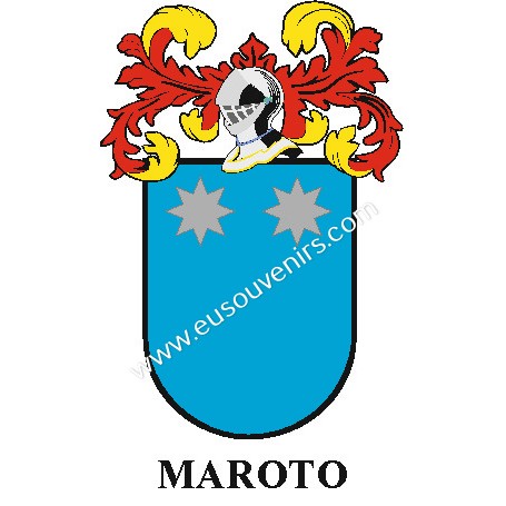 Heraldic keychain - MAROTO - Personalized with surname, family crest and brief description of the genealogical origin.