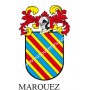 Heraldic keychain - MARQUEZ - Personalized with surname, family crest and brief description of the genealogical origin.