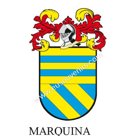 Porte-clés héraldique - MARQUINA - Personnalisé avec le nom, l'écusson de la famille et une brève description de l'origine généa
