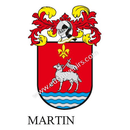 Porte-clés héraldique - MARTIN - Personnalisé avec le nom, l'écusson de la famille et une brève description de l'origine généalo
