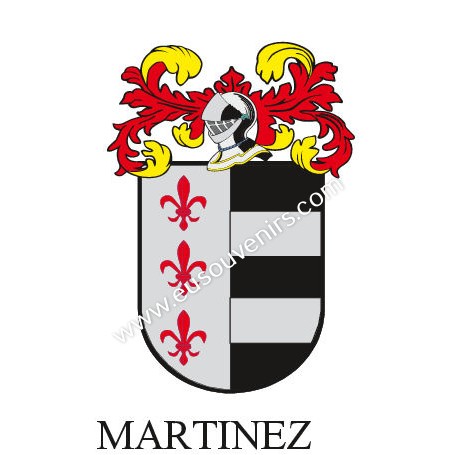Heraldic keychain - MARTINEZ - Personalized with surname, family crest and brief description of the genealogical origin.