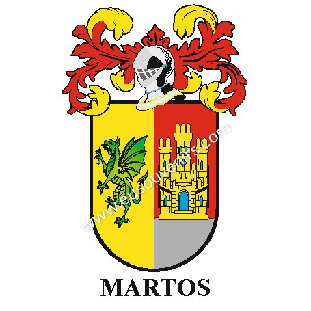 Llavero heráldico - MARTOS - Personalizado con apellido, escudo de la familia y breve descripción del origen genealógico.