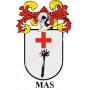 Llavero heráldico - MAS - Personalizado con apellido, escudo de la familia y breve descripción del origen genealógico.