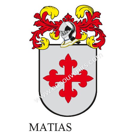 Llavero heráldico - MATIAS - Personalizado con apellido, escudo de la familia y breve descripción del origen genealógico.