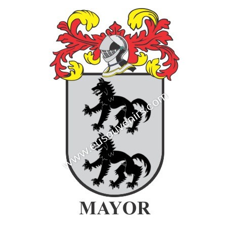 Porte-clés héraldique - MAYOR - Personnalisé avec le nom, l'écusson de la famille et une brève description de l'origine généalog