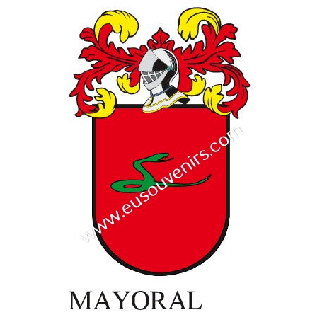 Llavero heráldico - MAYORAL - Personalizado con apellido, escudo de la familia y breve descripción del origen genealógico.