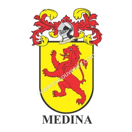 Porte-clés héraldique - MEDINA - Personnalisé avec le nom, l'écusson de la famille et une brève description de l'origine généalo