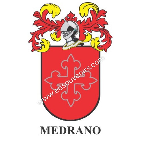 Porte-clés héraldique - MEDRANO - Personnalisé avec le nom, l'écusson de la famille et une brève description de l'origine généal
