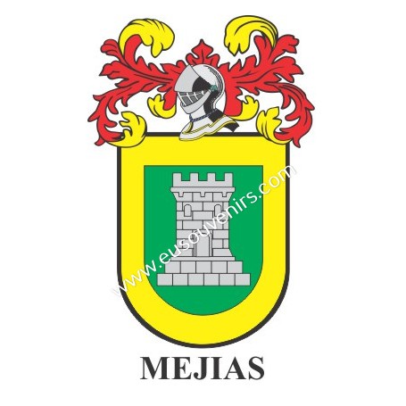 Heraldic keychain - MEJIAS - Personalized with surname, family crest and brief description of the genealogical origin.