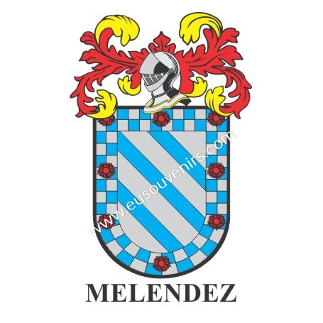 Heraldic keychain - MELENDEZ - Personalized with surname, family crest and brief description of the genealogical origin.