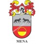 Llavero heráldico - MENA - Personalizado con apellido, escudo de la familia y breve descripción del origen genealógico.