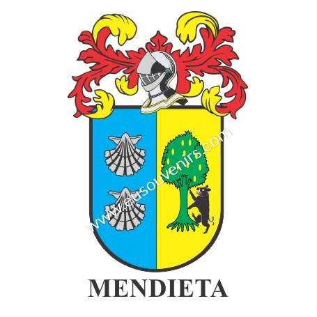 Porte-clés héraldique - MENDIETA - Personnalisé avec le nom, l'écusson de la famille et une brève description de l'origine généa