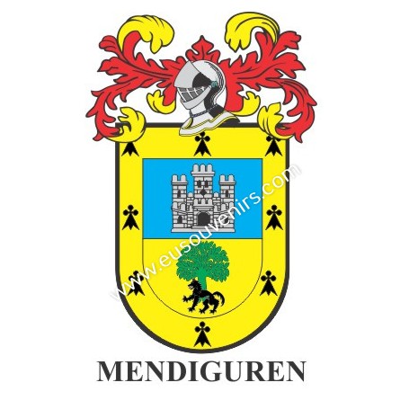 Porte-clés héraldique - MENDIGUREN - Personnalisé avec le nom, l'écusson de la famille et une brève description de l'origine gén