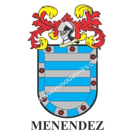 Heraldic keychain - MENENDEZ - Personalized with surname, family crest and brief description of the genealogical origin.