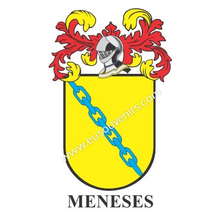 Heraldic keychain - MENESES - Personalized with surname, family crest and brief description of the genealogical origin.