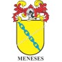 Llavero heráldico - MENESES - Personalizado con apellido, escudo de la familia y breve descripción del origen genealógico.