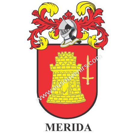Porte-clés héraldique - MERIDA - Personnalisé avec le nom, l'écusson de la famille et une brève description de l'origine généalo