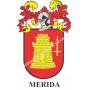 Llavero heráldico - MERIDA - Personalizado con apellido, escudo de la familia y breve descripción del origen genealógico.