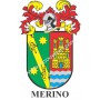 Llavero heráldico - MERINO - Personalizado con apellido, escudo de la familia y breve descripción del origen genealógico.