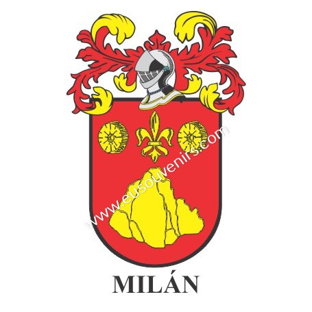 Porte-clés héraldique - MILAN - Personnalisé avec le nom, l'écusson de la famille et une brève description de l'origine généalog
