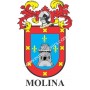 Heraldic keychain - MOLINA - Personalized with surname, family crest and brief description of the genealogical origin.
