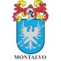 Heraldic keychain - MONTALVO - Personalized with surname, family crest and brief description of the genealogical origin.