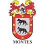 Porte-clés héraldique - MONTES - Personnalisé avec le nom, l'écusson de la famille et une brève description de l'origine généalo