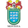 Llavero heráldico - MONTOYA - Personalizado con apellido, escudo de la familia y breve descripción del origen genealógico.