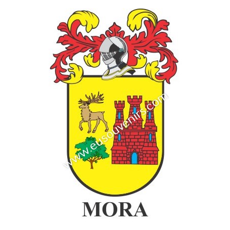 Heraldic keychain - MORA - Personalized with surname, family crest and brief description of the genealogical origin.