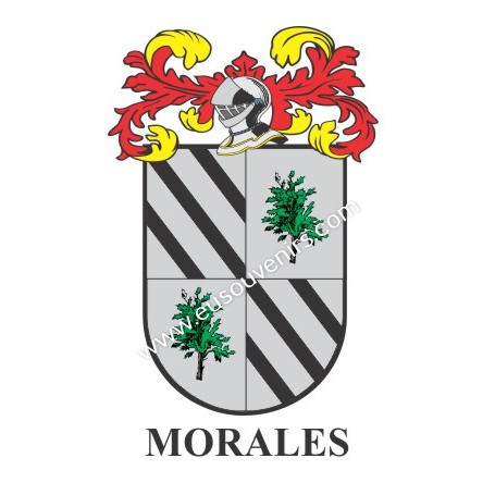 Porte-clés héraldique - MORALES - Personnalisé avec le nom, l'écusson de la famille et une brève description de l'origine généal