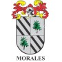 Llavero heráldico - MORALES - Personalizado con apellido, escudo de la familia y breve descripción del origen genealógico.