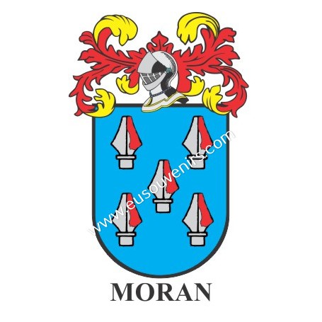 Porte-clés héraldique - MORAN - Personnalisé avec le nom, l'écusson de la famille et une brève description de l'origine généalog