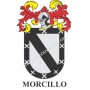 Heraldic keychain - MORCILLO - Personalized with surname, family crest and brief description of the genealogical origin.