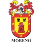 Llavero heráldico - MORENO - Personalizado con apellido, escudo de la familia y breve descripción del origen genealógico.